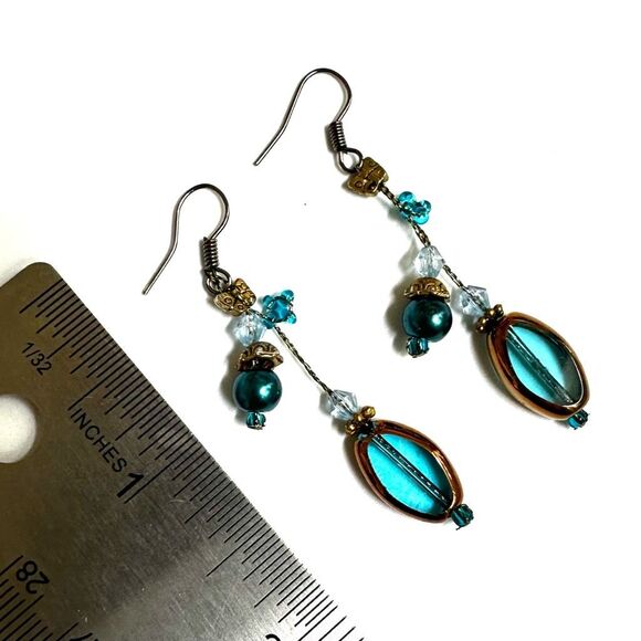 Blue beaded drop earrings - Picture 8 of 8